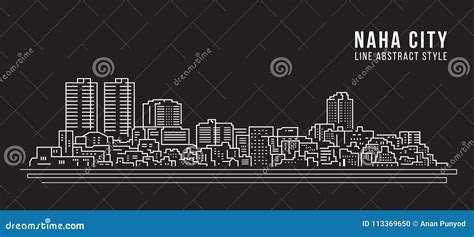 Cityscape Building Line Art Vector Illustration Design Naha City Stock Vector Illustration