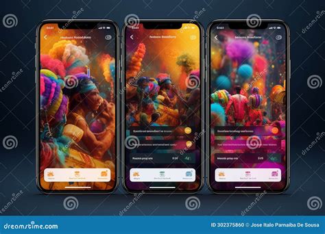 Showcase The Holi Theme In Mobile App Interfaces Stock Illustration