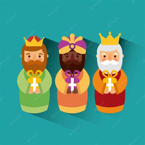 Feliz Dia De Los Reyes Tres Reyes Magos Traen Regalos A Jesus Vector