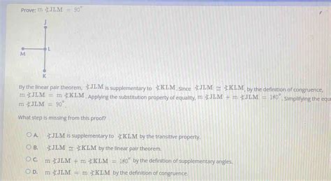 Solved Prove M∠ Jlm90° K By The Linear Pair Theorem ∠ Jlm Is