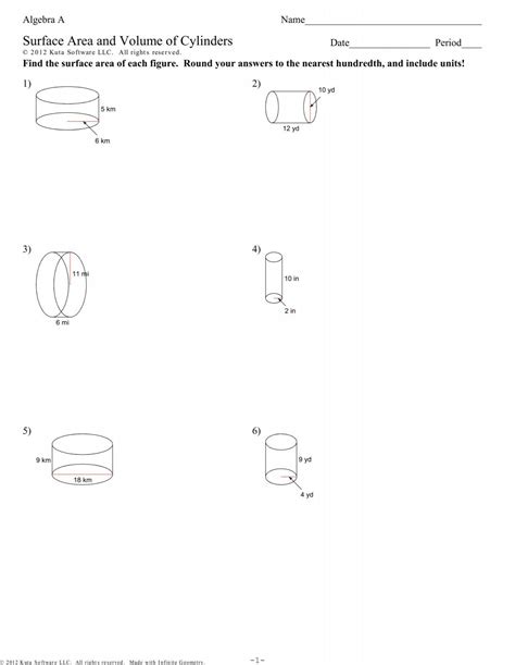 Surface Area Of Cylinder Worksheet