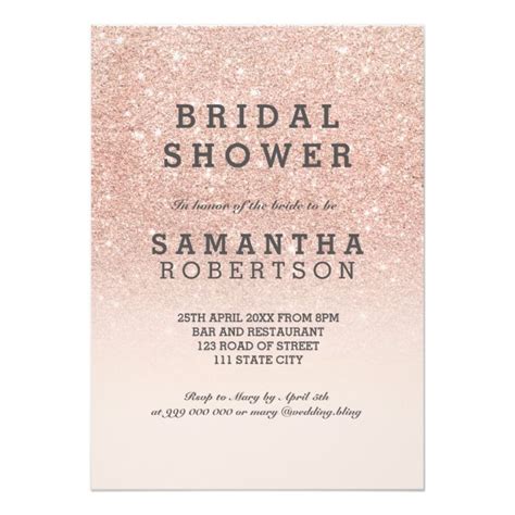 Rose Gold Faux Glitter Pink Bridal Shower Invitation Zazzle Pink