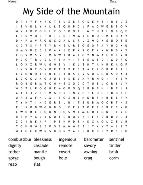 My Side Of The Mountain Word Search Wordmint