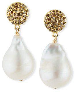 Margo Morrison Diamond Baroque Pearl Drop Earrings Pearl Earrings