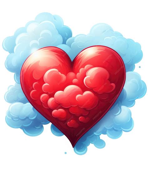 Corazón De Dibujos Animados Aislado Símbolo De Corazón Rojo Con Nubes Y