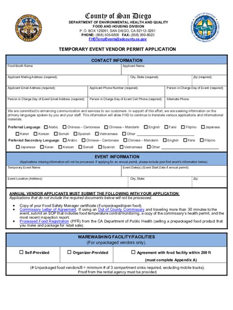 Temporary Food Facility Vendor Application Form Fill Out And Sign