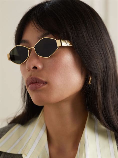 Celine Eyewear Triomphe Hexagon Frame Gold Tone And Tortoiseshell Acetate Sunglasses Net A Porter