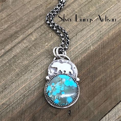 Sterling Silver Bear And Turquoise Pendant Handmade Artisan Necklace