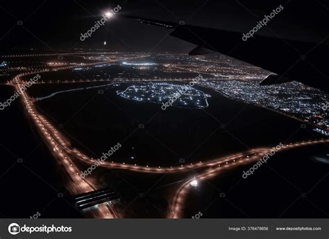 Night View Plane Night City Lights View Flight Trip — Stock Photo ...