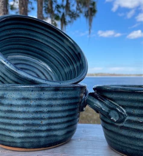 Bread Baker Pottery Bread Baking Pot In Blue Glaze 12 Etsy