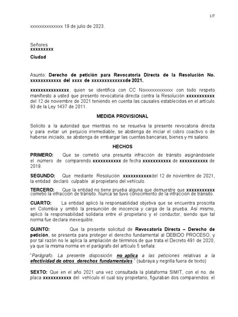 Derecho De Peticion Comparendo Pdf