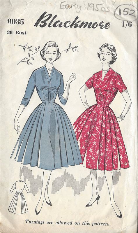 1950s Vintage Sewing Pattern Dress B36 152 The Vintage Pattern Shop