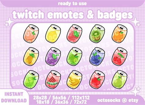 15 Twitch Emotes Badges Fruit Soda Can Water Ready To Use Etsy