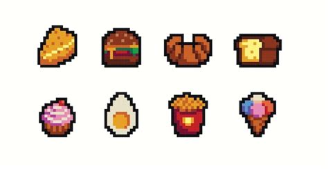 Premium Vector Restaurant Dishes Pixel Art Set Meat Fast Food