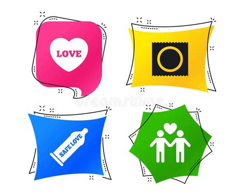 Condom Safe Sex Icons Lovers Gay Couple Sign Vector Stock Vector