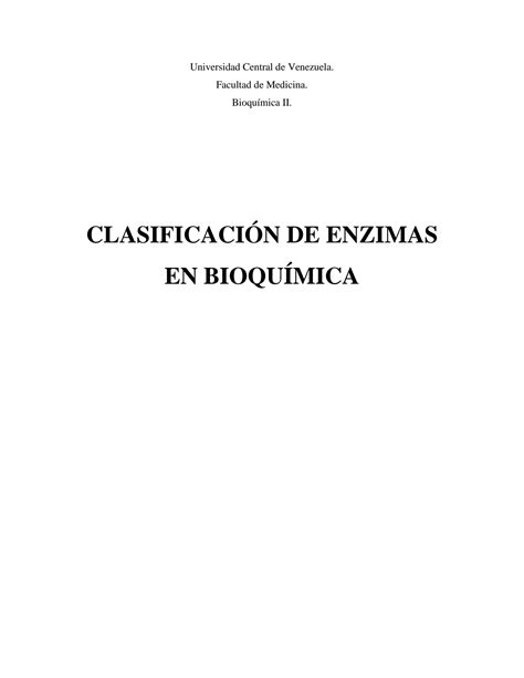 Solution Clasificaci N De Enzimas En Bioquimica Ii Studypool