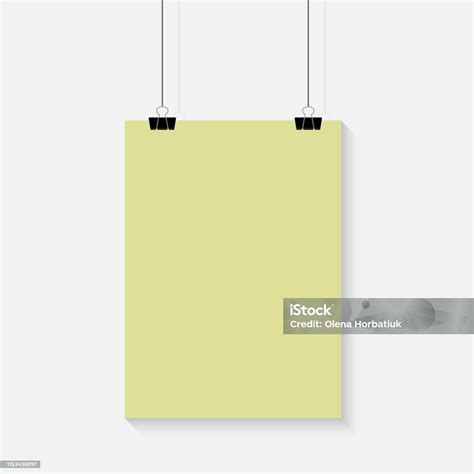 Mockup Bingkai Kertas Vektor Berukuran A4 Kosong Tergantung Dengan Klip