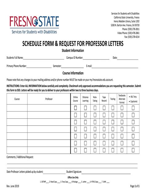 Fillable Online Schedule Form Request For Professor Letters Schedule