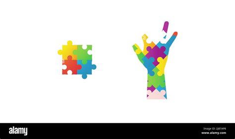 Image Of Autism Colourful Puzzle Pieces Forming Hand And Square On