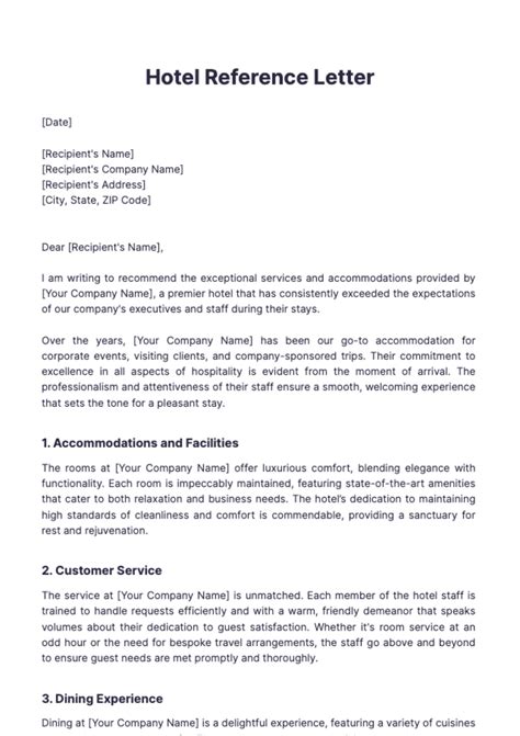 Free Hotel Reference Letter Template to Edit Online