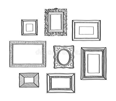 A Set Of Nine Hand Drawn Frames With Different Shapes And Sizes For