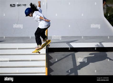 Japanese Funa Nakayama competes during the women's street Skateboarding ...