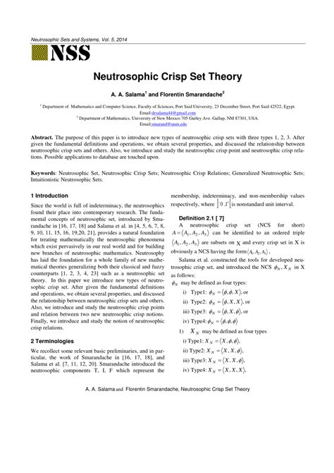 Pdf Neutrosophic Crisp Set Theory