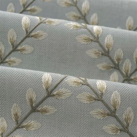 Grey Olive Green Blue Embroidered Drapery Fabric Fabric Bistro