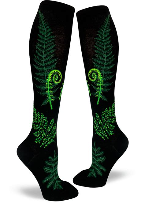 fern-socks-womens-knee-high-gardening-sock-modsocks-black | ModSocks ...