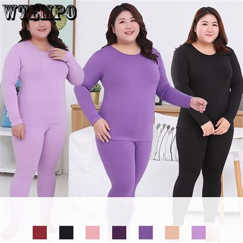 Plus Size Long Johns Women Thermal Underwear Suit 2pcs Warm Solid Color Body Shaped Slim Ladies