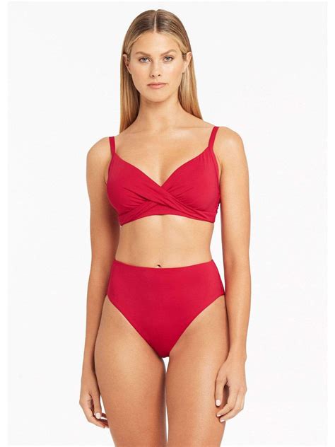 Sea Level Essentials Retro High Waist Bottom In Red Sandpipers