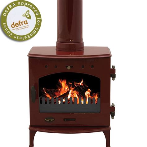 Red Enamel 47kw Carron Multi Fuel Stove At The Victorian Fireplace Store