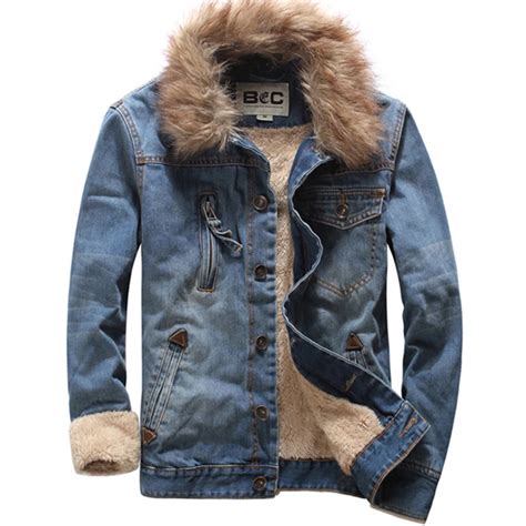 Big Sale 3xl Fur Collar Men Thick Denim Jacket Plus Velvet Winter Coat