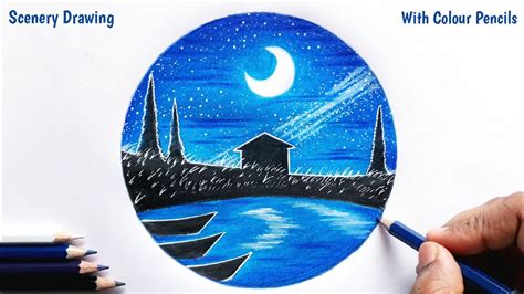 How To Draw A Beautiful Moonlight Scenery With Colour Pencils Pencil