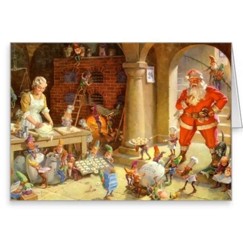 Mrs Claus And Santas Elves Baking Christmas Cookies Holiday Card