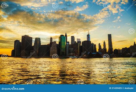 New York City Cityscape at Sunset Stock Image - Image of panoramic ...