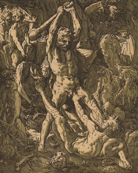 Hercules Killing Cacus Painting By Hendrick Goltzius Fine Art America