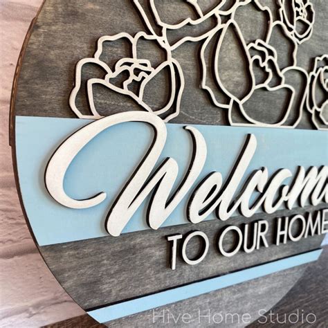 Floral Welcome Door Hanger Sign File Svg Glowforge Etsy