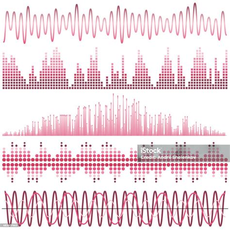 Set Vektor Gelombang Suara Merah Muda Equalizer Audio Gelombang Suara