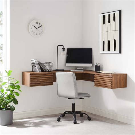 Modway Render Wall Mount Corner Office Desk in Walnut - Walmart.com