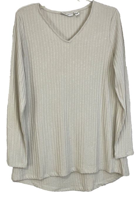 Susan Graver Tunic Shirt Top Ribbed Sweater Knit Sz M Ivory A367767