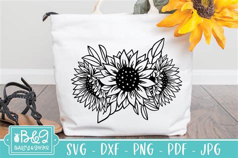 Sunflower And Wildflower Svg Bundle Floral Line Art 1058990 Cut