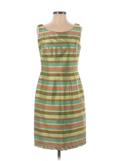 Maggy London 100 Silk Stripes Multi Color Green Casual Dress Size 6