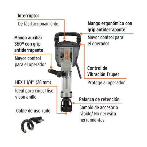 Ficha Tecnica Martillo Demoledor HEX 20 Kg 55J 1600W TRUPER EXPERT