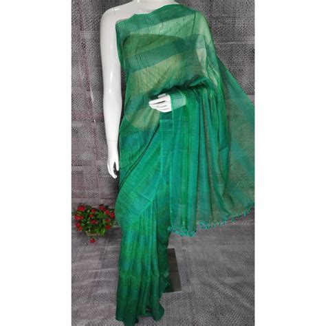 Festive Wear Green Bhagalpuri Kota Silk Banswara Ghicha Saree M