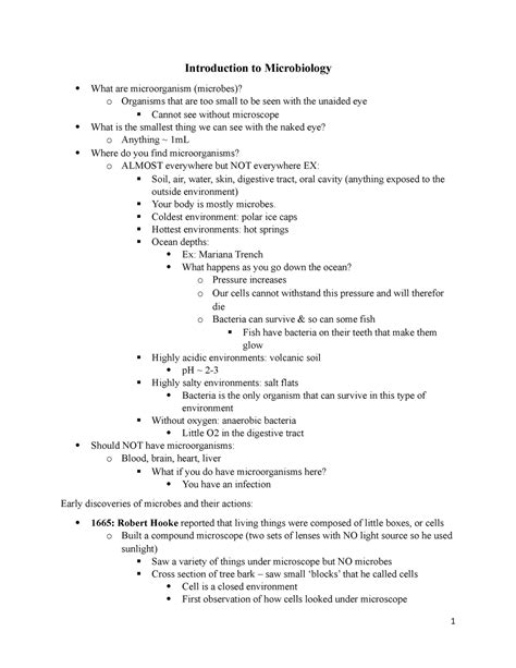 Intro To Micro Lecture Notes Test 1 Introduction To Microbiology