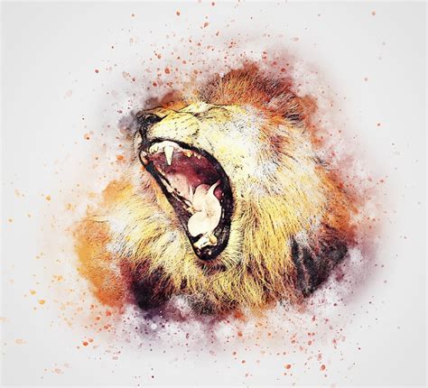 Abstract Lion Roar Painting - Painting Watercolor