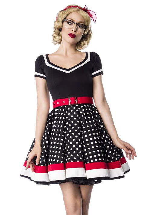 Gina Retro Black White Belted Polka Dot Flare Dress Modern Grease