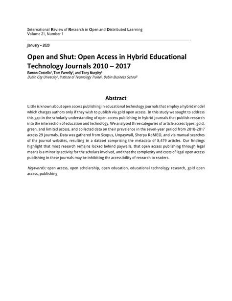 Pdf Open And Shut Open Access In Hybrid Educational Technology