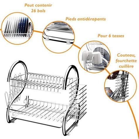 Egouttoir Vaisselle En Acier Inoxydable Double Niveau Avec Porte Tasse